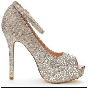 DREAM PAIRS Swan 10 Silver Glitter High Heel Platform Dress Pumps Size 6